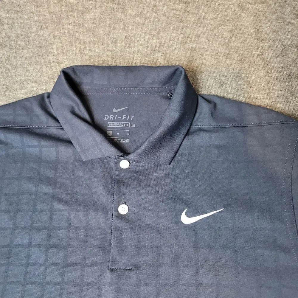 Nike Polo Dri-Fit Essentual Golf  Men's Size M Black Checkered Collar CU9788